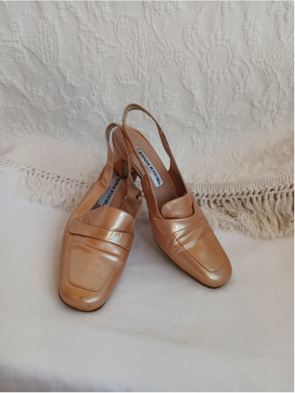 Vintage Sonia Rykiel Paris slingback loafers metallic peach gold champagne retro - Picture 13 of 13